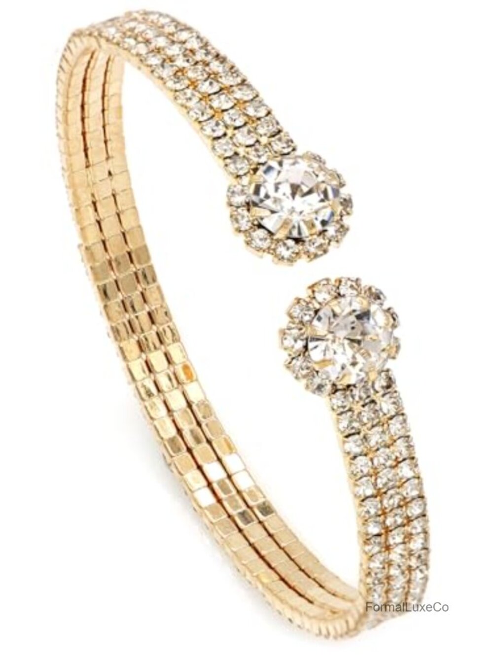Rhinestone Tennis Cuff Bracelet for Women Crystal Bridal Bangle - Flexible